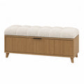 Wood Storage Bench with Polyester Fabric Upholstery Beige 120cm