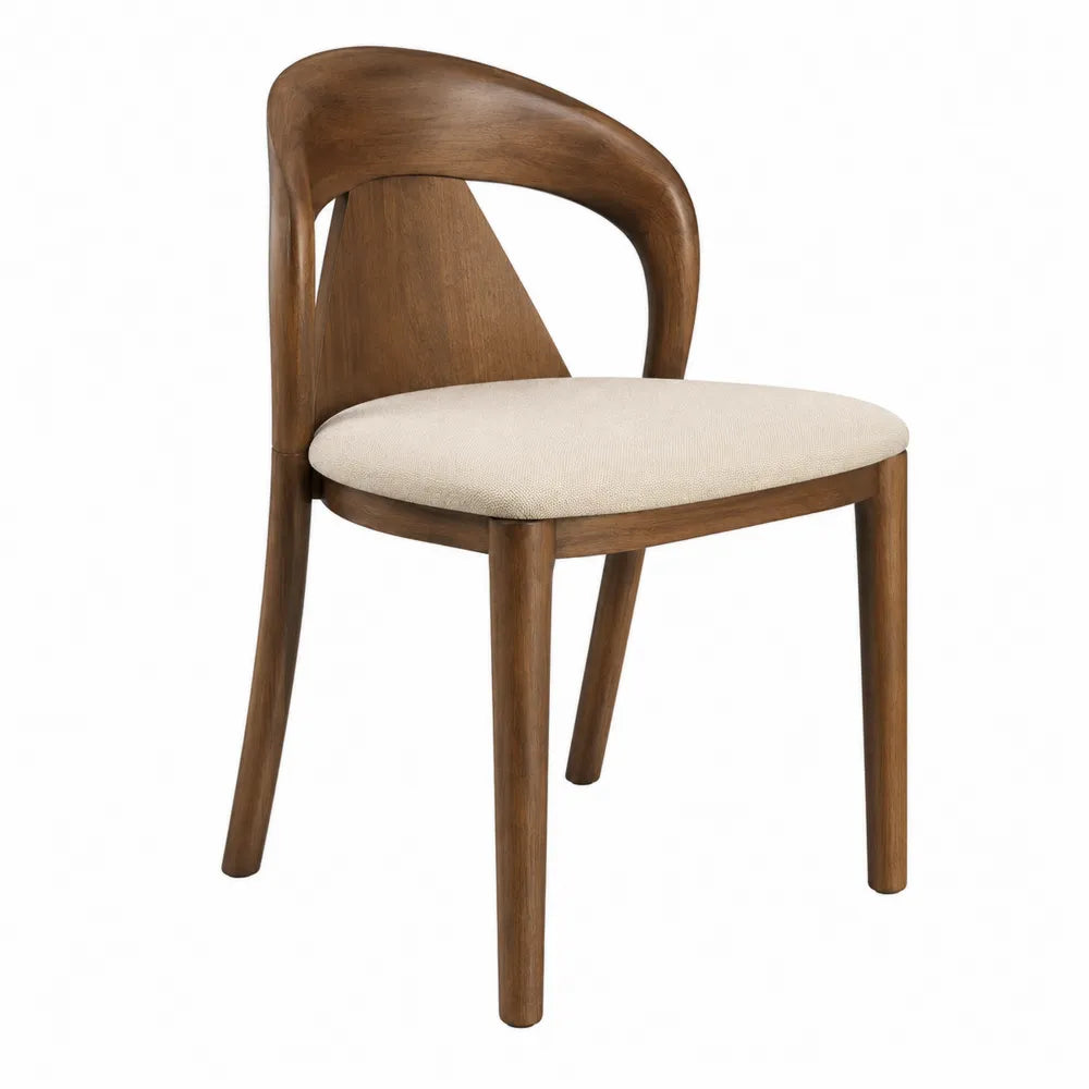 Wood Dining Chair with Upholstered Seat in Beige and Brown