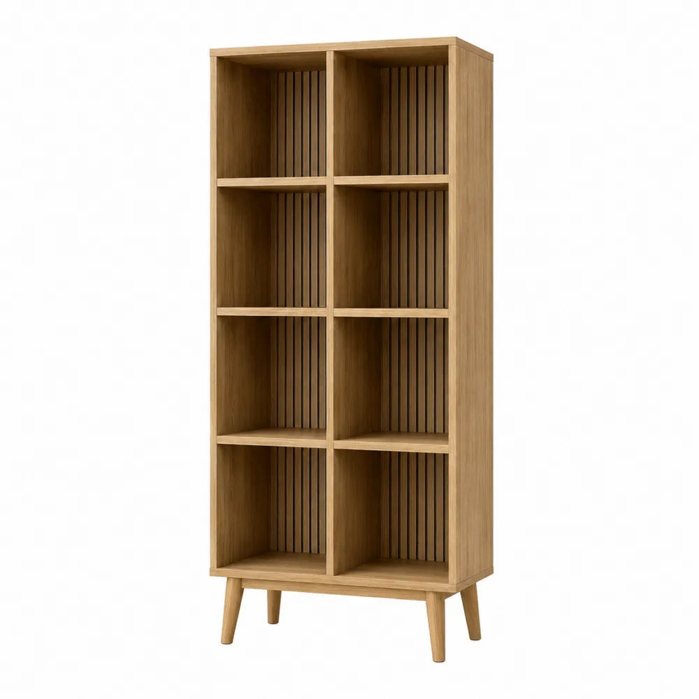 Wooden Bookshelf with 8 Shelves, Oak Finish, 180cm Height