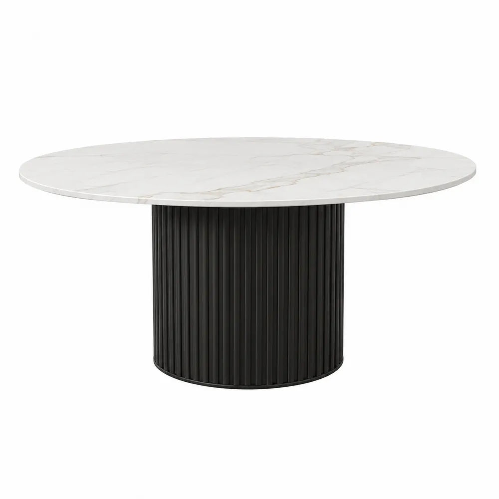 Round Marble Dining Table with Metal Base 150 cm White/Black