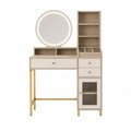Vanity Table with LED Mirror and Storage Shelves Wood and Metal Beige 120x45x140cm