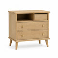 Oak Wood Nightstand with Three Drawers and Open Shelf