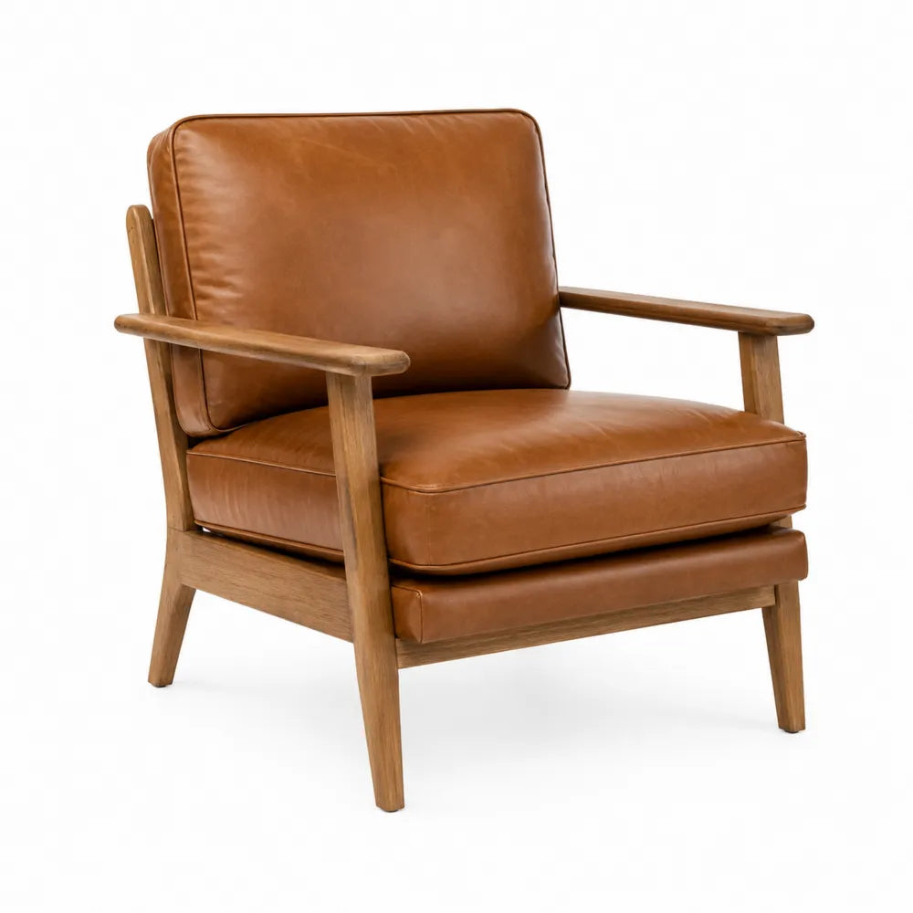 Faux Leather Armchair Oak Solid Wood Frame Brown 80x75x85 cm