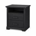 Black Wood Nightstand with Two Drawers