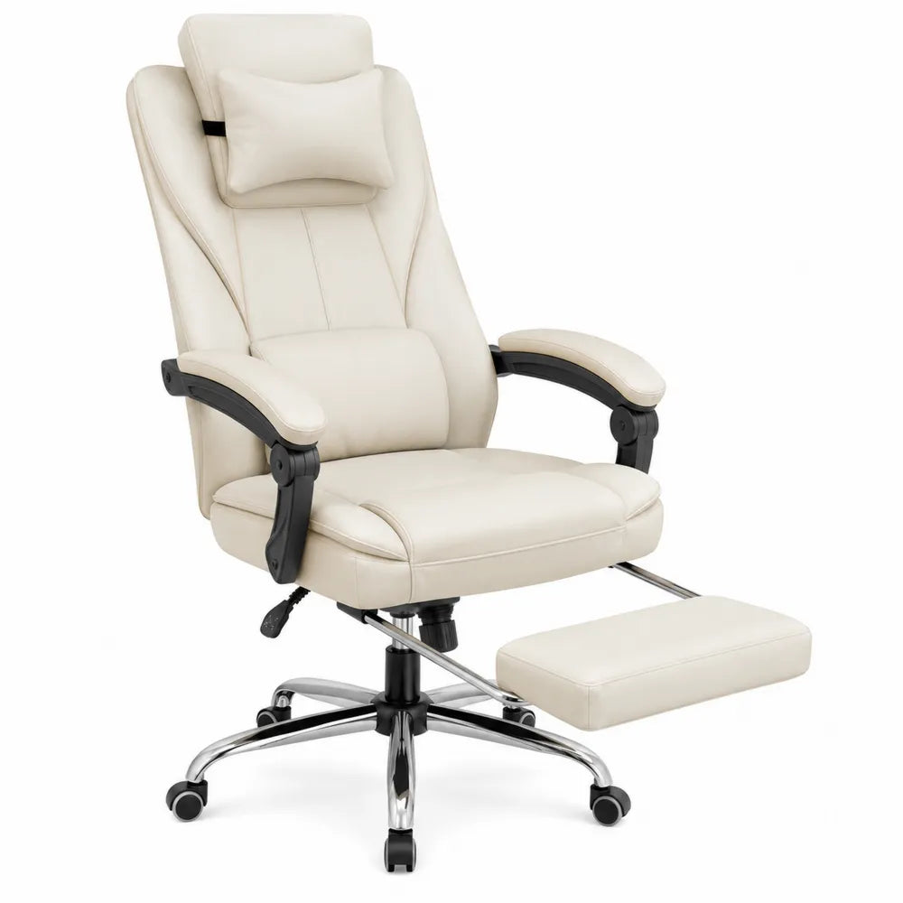 PU Leather Ergonomic Office Chair with Footrest Beige