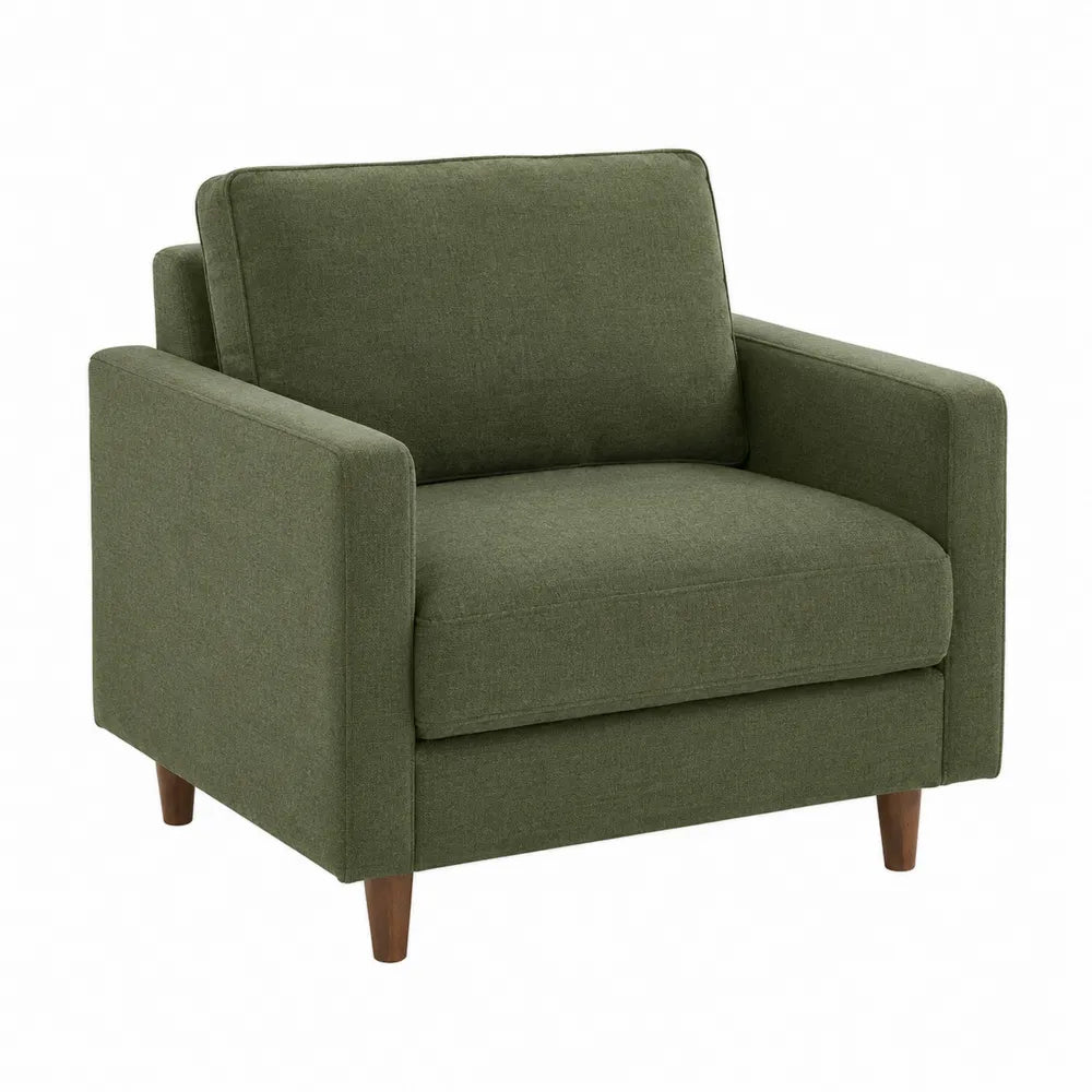 Polyester Fabric Armchair with Wooden Legs, Green