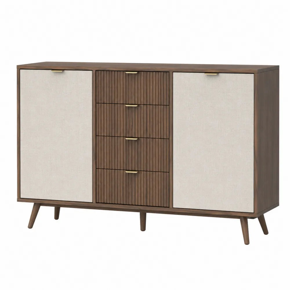 Wooden Dresser with Two Doors and Five Drawers Brown/Beige 120cm x 40cm x 90cm