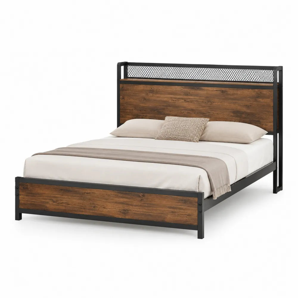Queen Size Metal and Engineered Wood Platform Bed Brown