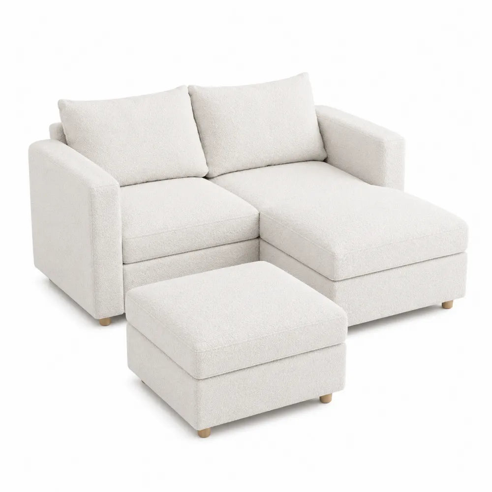 3-Piece Sectional Sofa Set Boucl茅 Fabric Cream 210cm