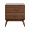 Walnut Two-Drawer Nightstand, Brown, 60cm Height