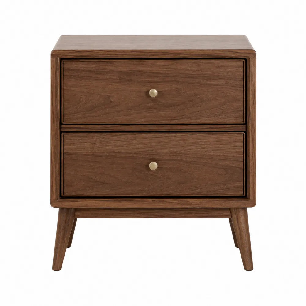 Walnut Two-Drawer Nightstand, Brown, 60cm Height