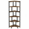 5-Tier Corner Bookshelf MDF and Metal Rustic Brown 125cm x 34cm x 34cm