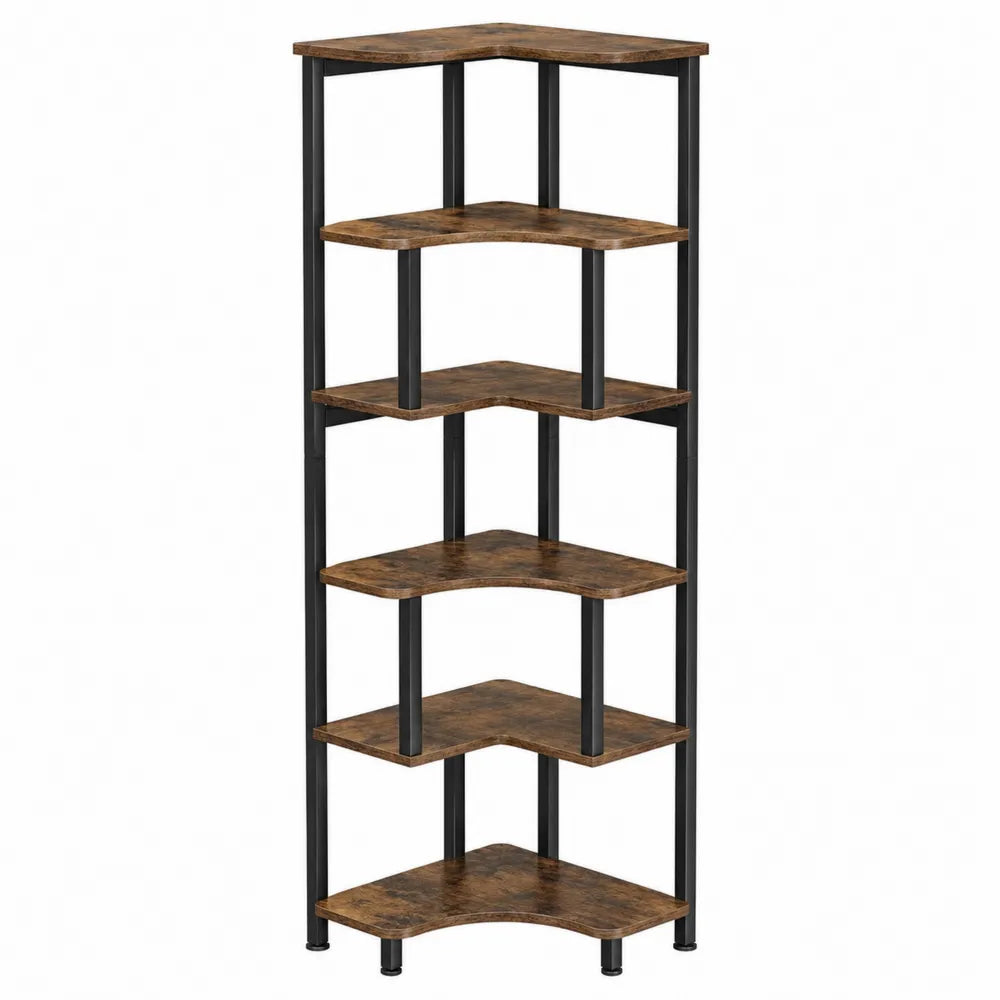 5-Tier Corner Bookshelf MDF and Metal Rustic Brown 125cm x 34cm x 34cm