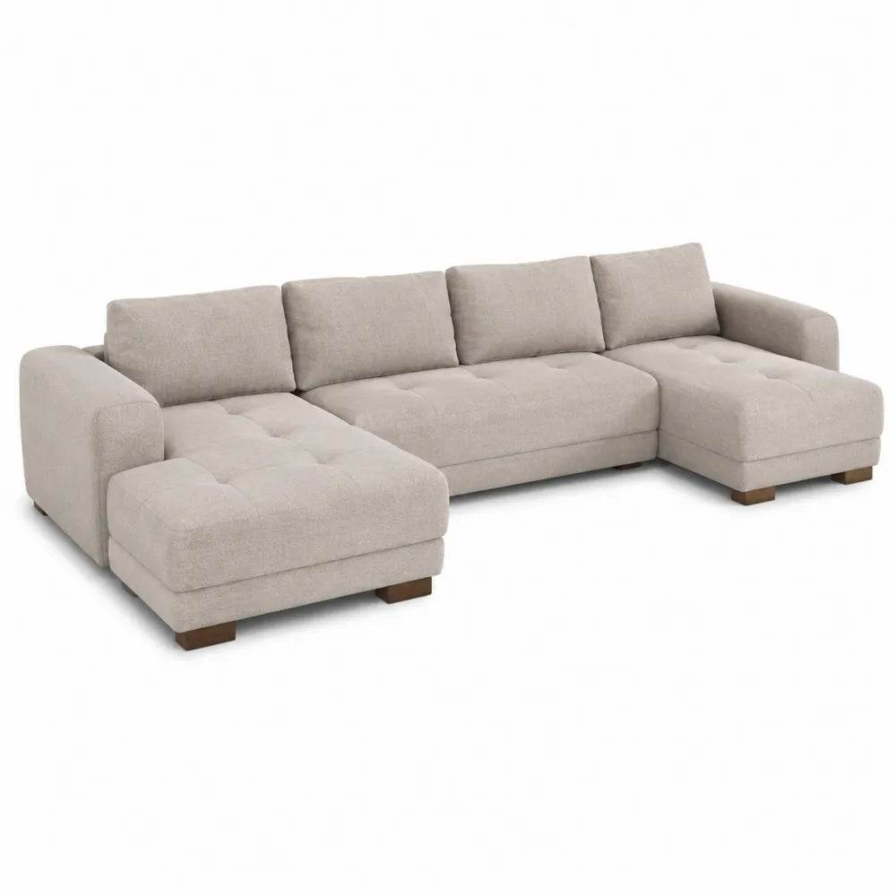 L-Shaped Fabric Sectional Sofa Beige 210cm x 150cm x 85cm