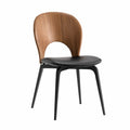 Dining Chair Wood Backrest Faux Leather Seat Black Metal Legs
