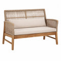 Outdoor Sofa Teak Frame Synthetic Rope Beige Cushions 123cm