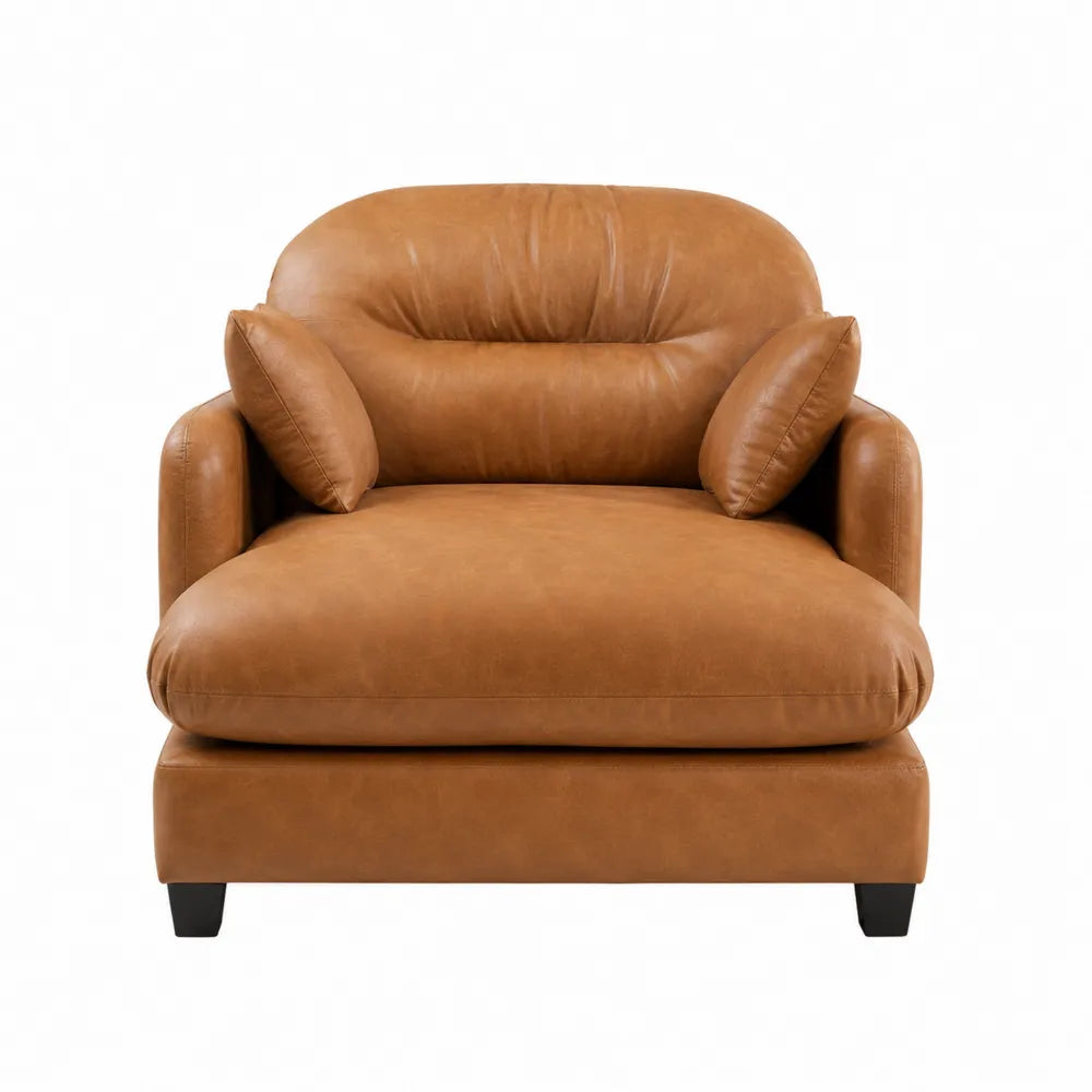 Brown Faux Leather Armchair with Cushions