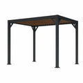 Rectangular Aluminum Pergola with Wood-Effect Roof Panels Black 300cm x 400cm x 250cm