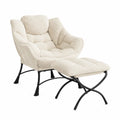 Lounge Chair with Ottoman Metal Frame Polyester Fleece Beige