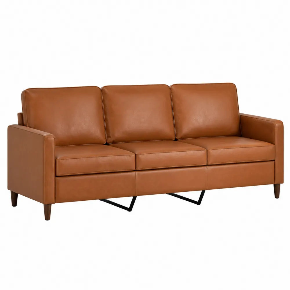 Three-Seater PU Leather Sofa Brown 220cm