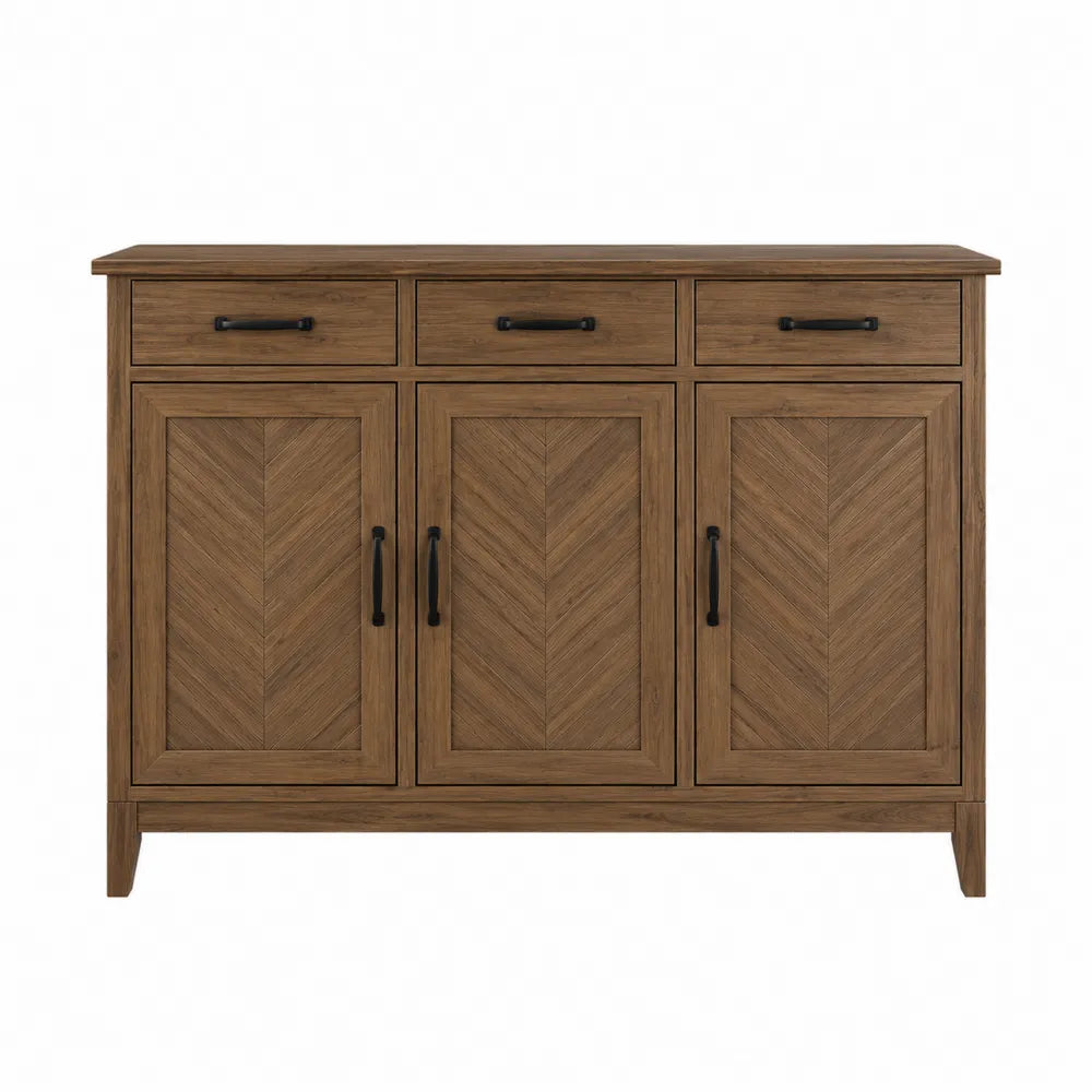 Wooden Sideboard with Chevron Pattern and Three Doors