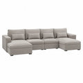 L-Shaped Polyester Sectional Sofa with Chaise Beige 300cm