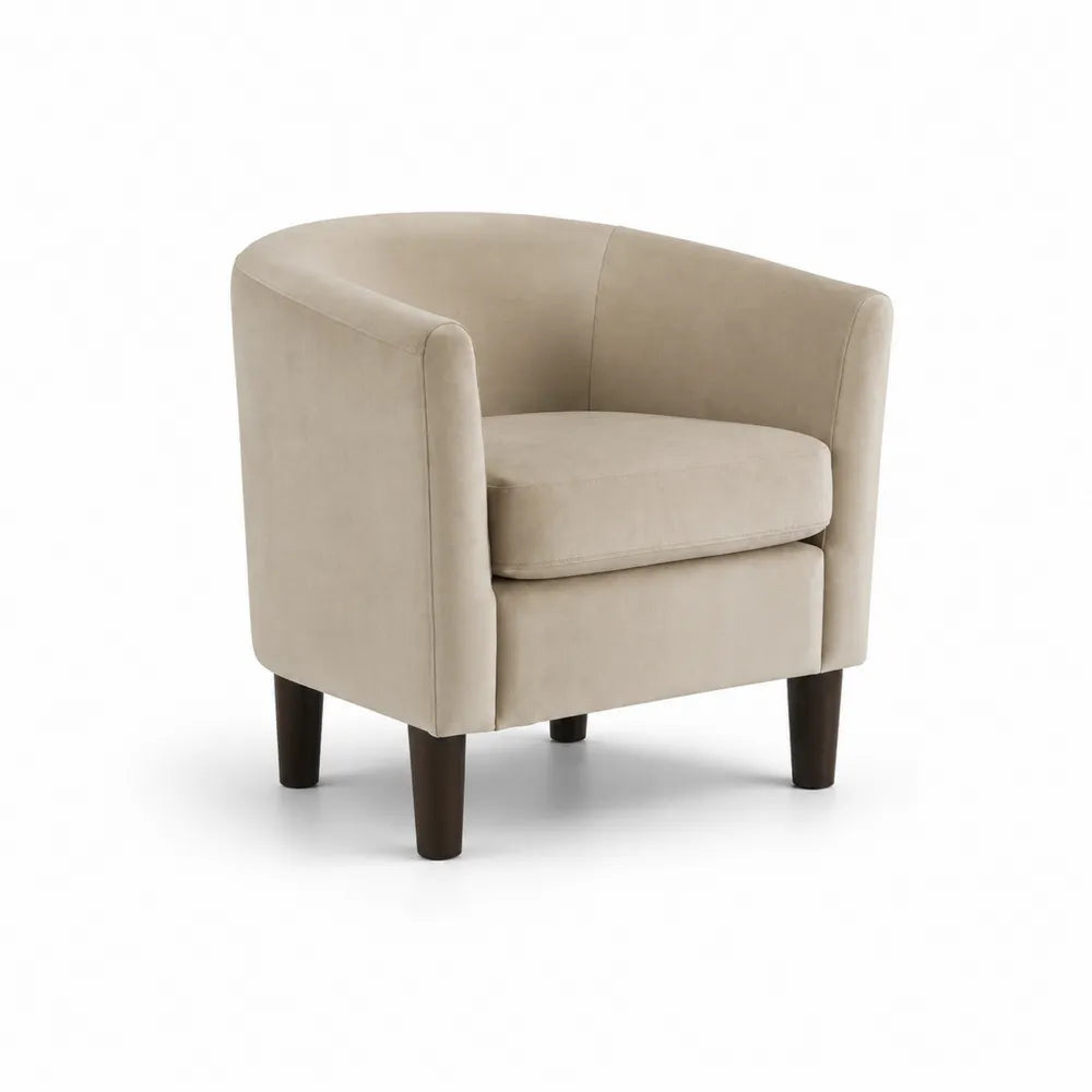 Beige Fabric Barrel Chair with Wooden Legs