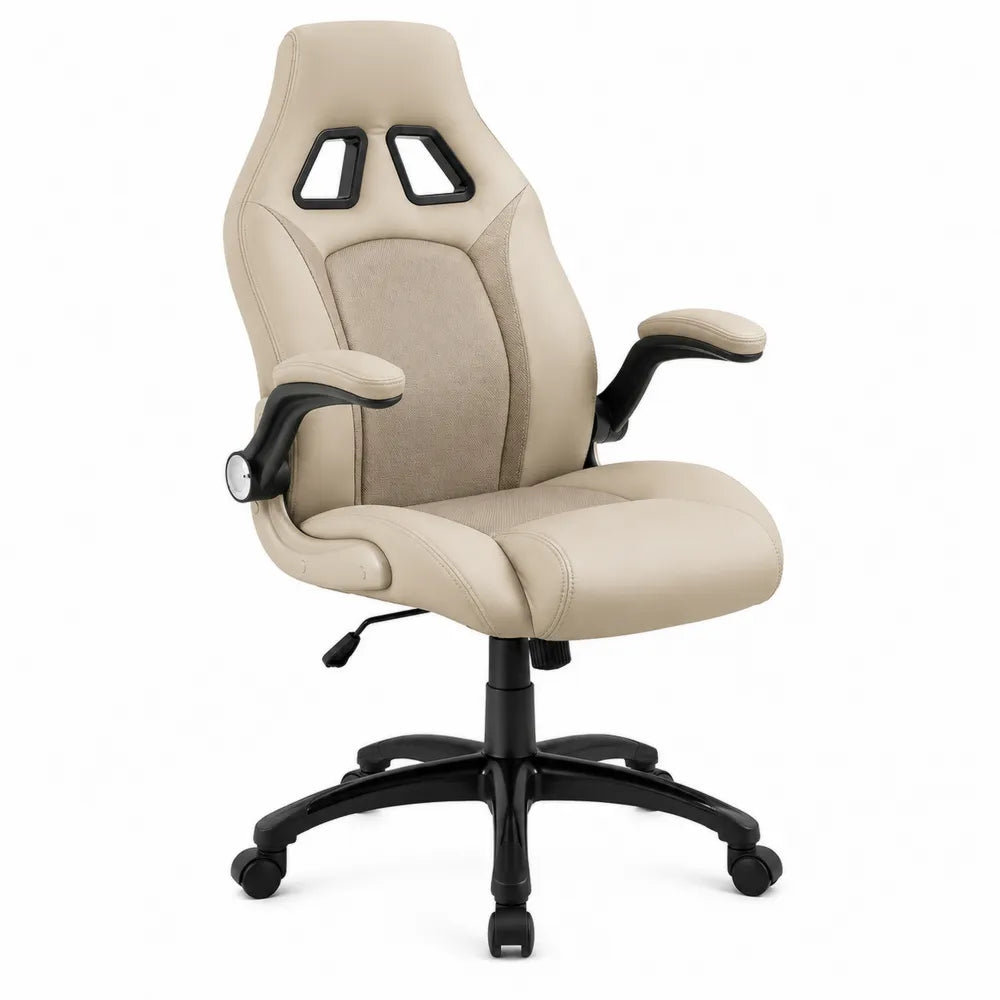 Office Chair Ergonomic Faux Leather Adjustable Armchair Beige