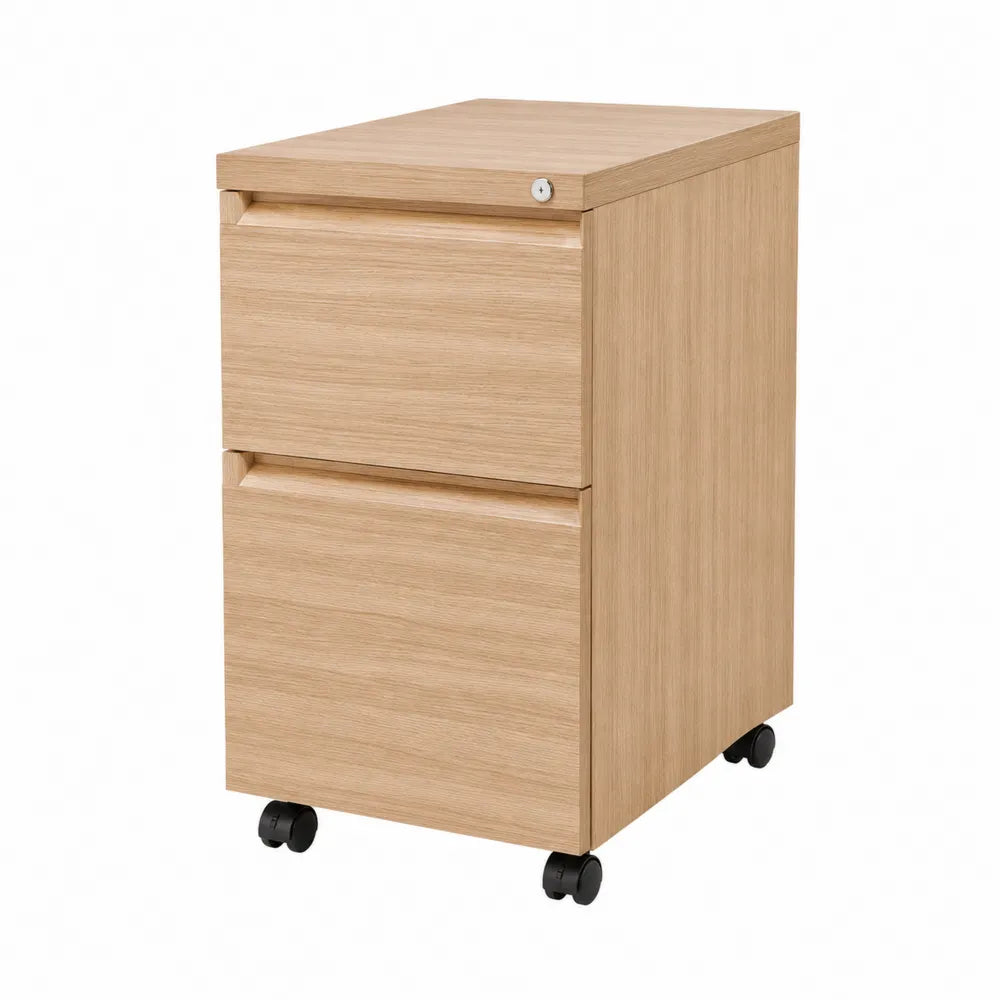 Two-Drawer Vertical File Cabinet MDF with Oak Veneer and Casters