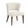 Beige Polyester Chair with Wood Legs and Curved Back 78cm High