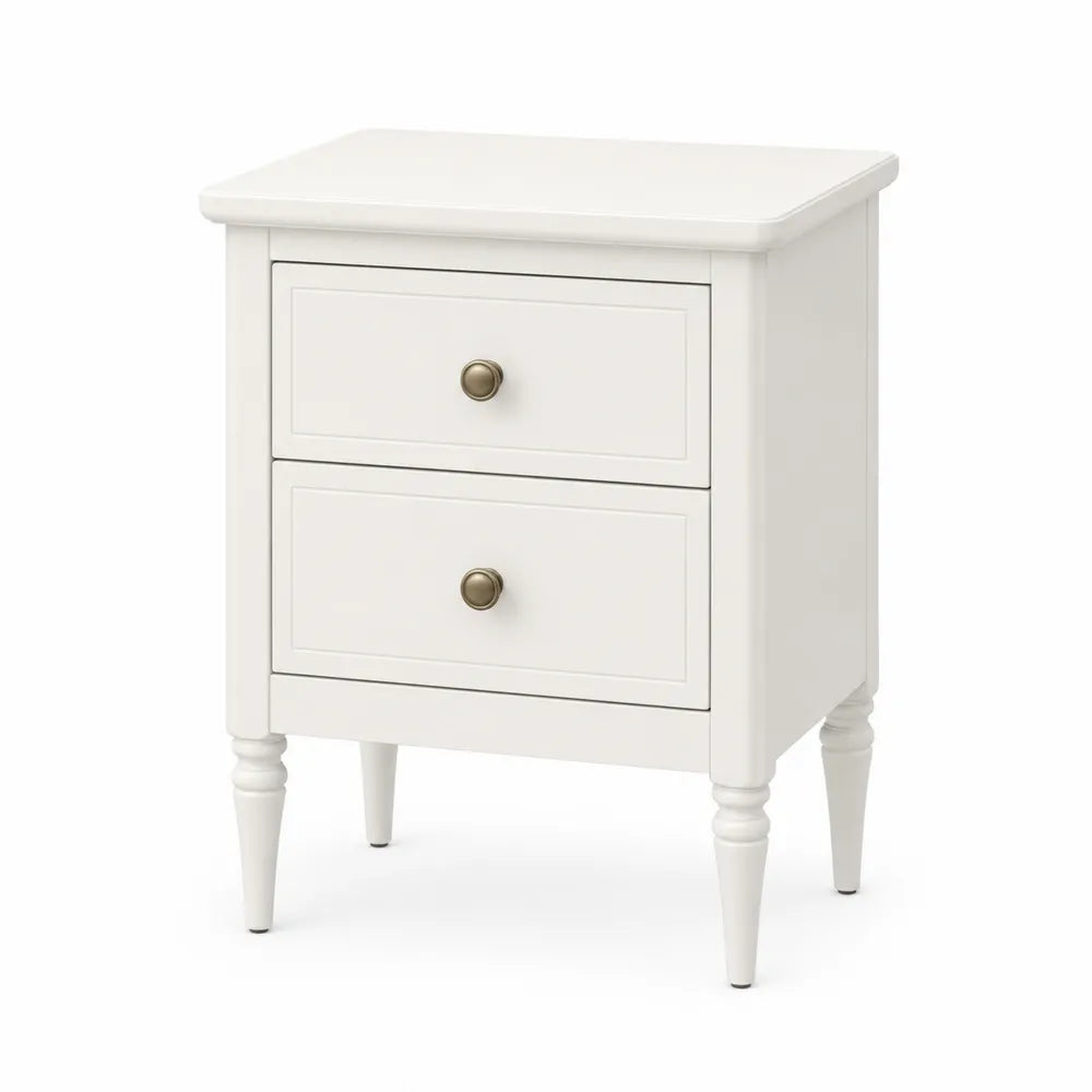 White Wood Nightstand with Two Drawers 50cm x 40cm x 65cm
