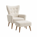 Armchair and Ottoman Set High Back Faux Shearling Cream