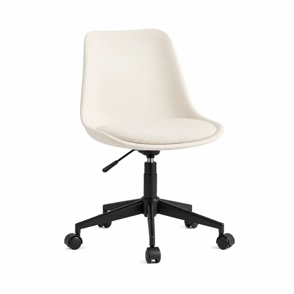 Office Chair Swivel Adjustable Height Plastic Base Polyester Fabric Seat White 81 cm