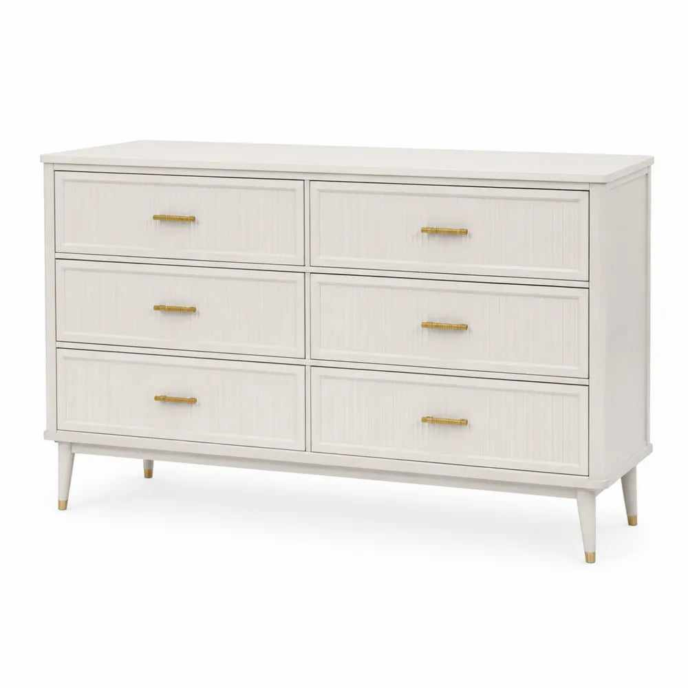 Wood Dresser with 6 Drawers White 150x45x85 cm