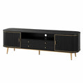 Black MDF TV Stand with Metal Accents and Storage Cabinets 180cm
