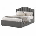Queen Upholstered Fabric Platform Bed with Curved Headboard in Gray