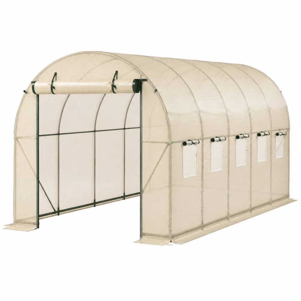 Beige Polyethylene Tunnel Greenhouse with Metal Frame 350x200x200 cm