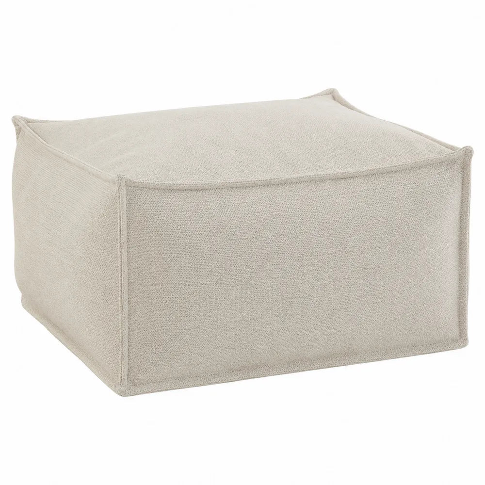 Cotton Fabric Square Ottoman Beige 40cm x 40cm x 30cm