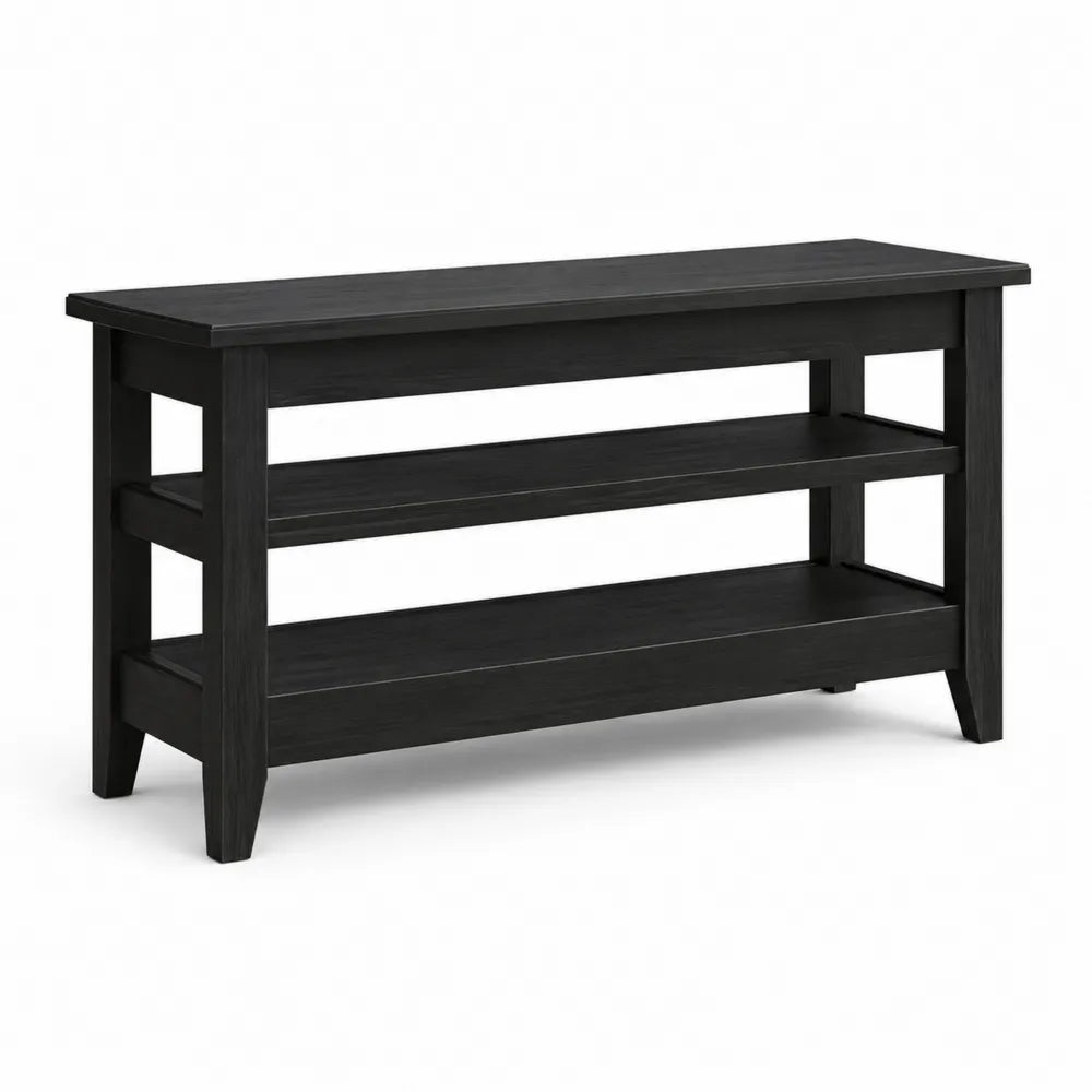 Wooden Bench with Storage Shelves Black 120cm