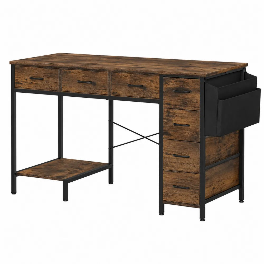 Engineered Wood and Steel Desk with Storage Drawers Brown 120cm x 60cm x 75cm
