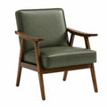 Solid Walnut Wood Armchair with Green Faux Leather