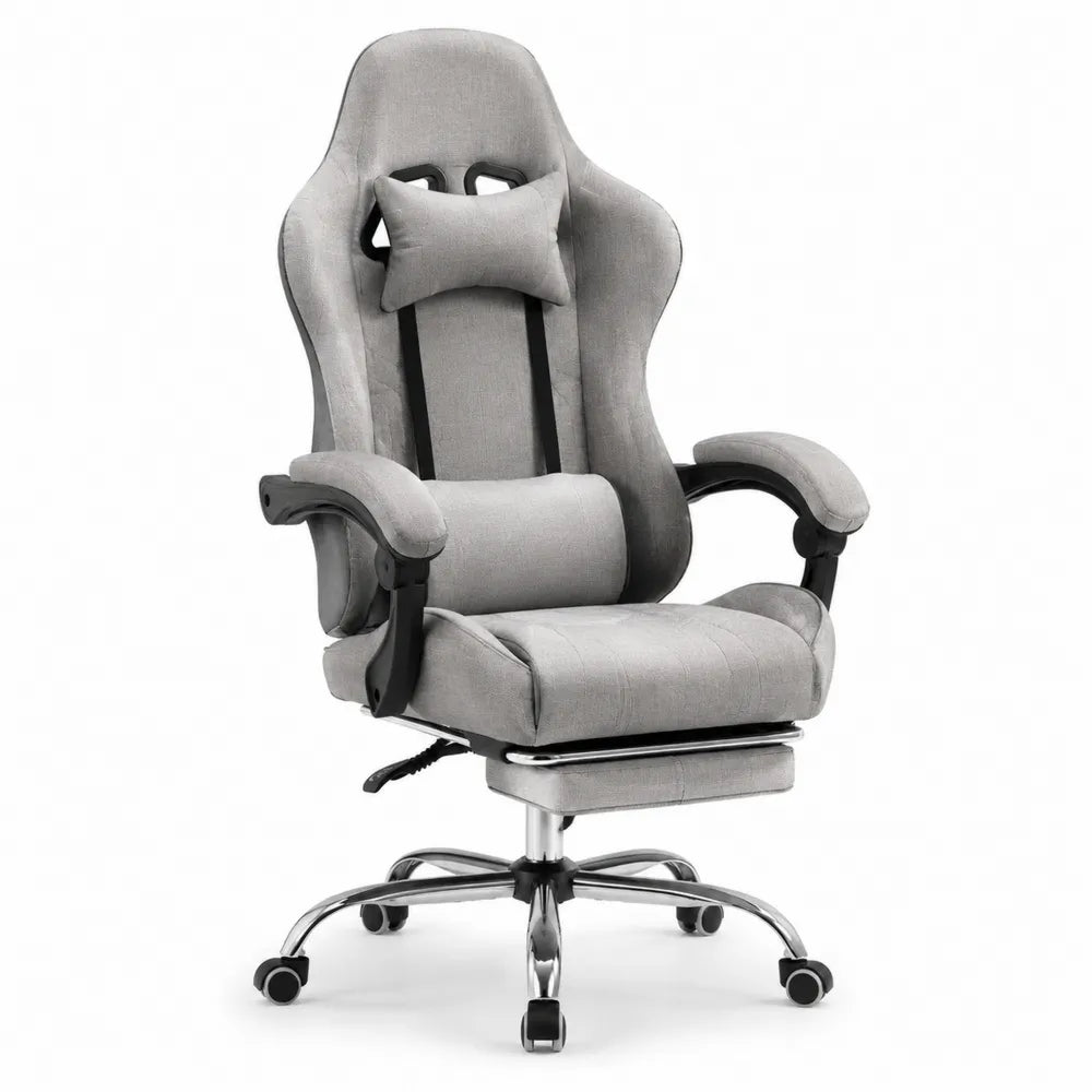 Linen Adjustable Reclining Office Chair with Footrest Grey