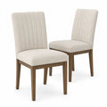 Set of 2 Dining Chairs with Solid Wood Legs in Beige