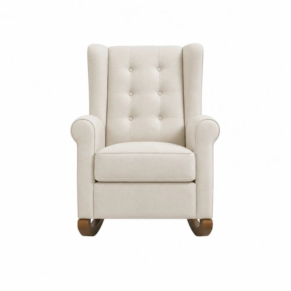 Polyester Fabric Wingback Rocking Chair with Button Tufted Backrest