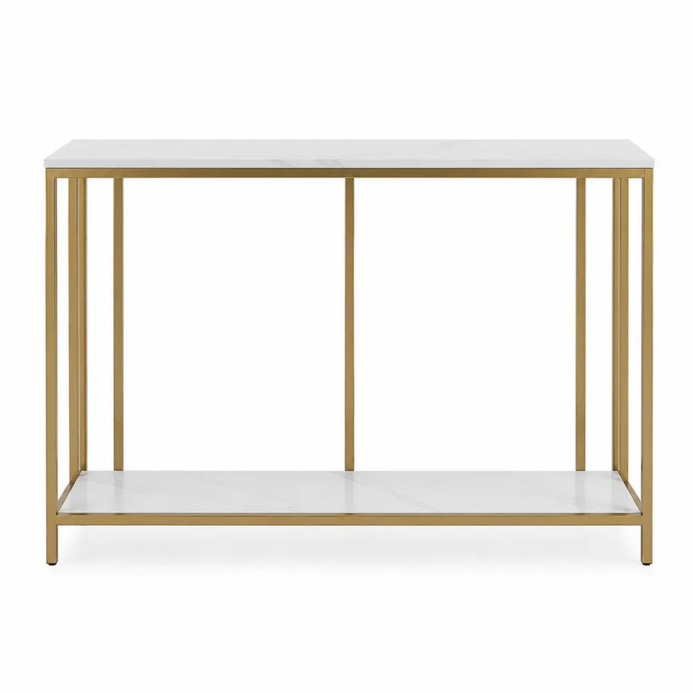 Console Table Marble Top Metal Frame White Gold 120cm x 35cm x 80cm