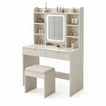Beige MDF Vanity Set with LED Mirror and Stool