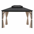 Steel Frame Outdoor Gazebo with Polyester Curtains 12x10 ft Black/Tan