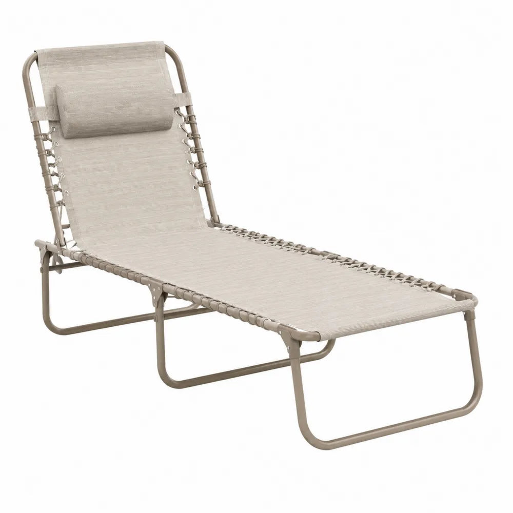 Outdoor Adjustable Folding Chaise Lounge with Steel Frame and Textilene Fabric Beige 189cm x 58cm x 33cm