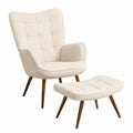 Polyester Fabric Armchair with Ottoman Set Beige