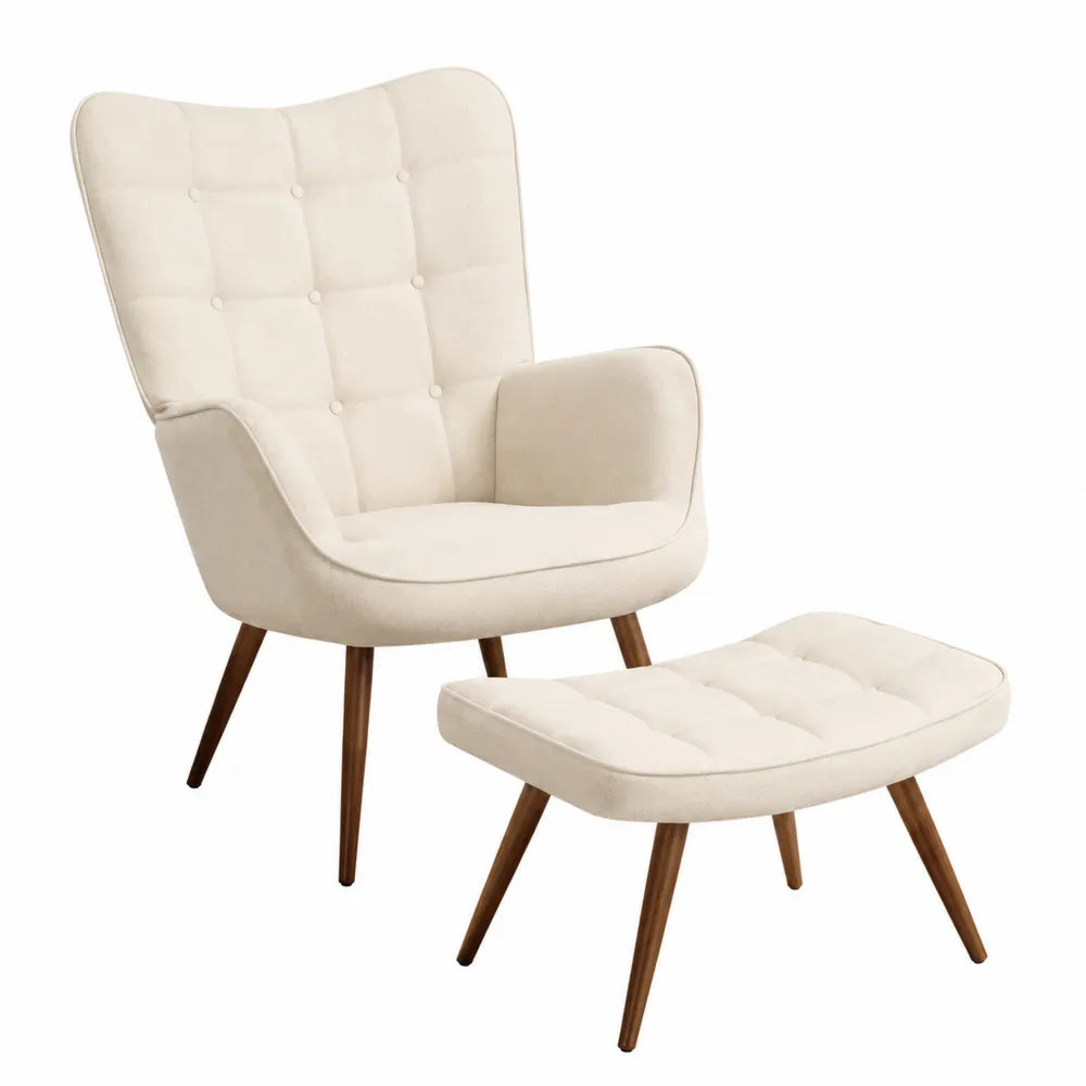 Polyester Fabric Armchair with Ottoman Set Beige